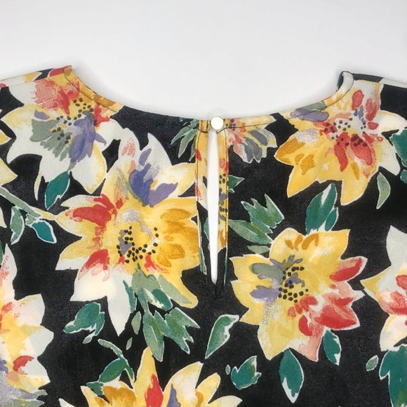 Ava & Viv Women Blouse Plus Sz X 14W Floral Print Top Black Yellow Ruched Sleeve - Picture 7 of 10
